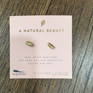 Lucky Feather Gold Leaf Stud Earrings